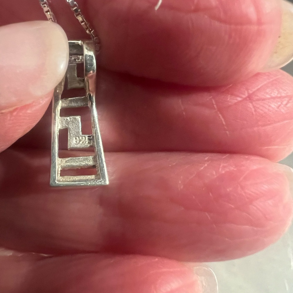 Sterling Silver Greek Key Earring & Necklace on 16” Sterling chain. - Picture 2 of 5